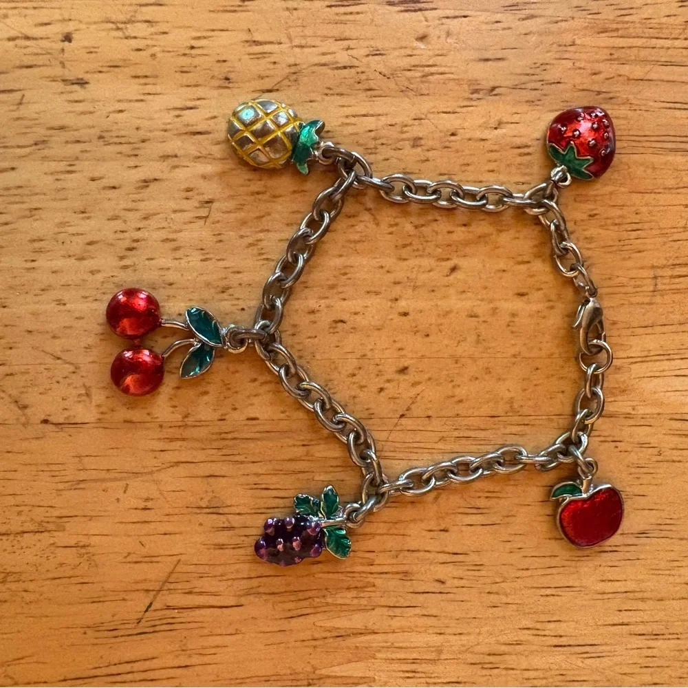 Fruit Charm Bracelet with Red and Gold Accents